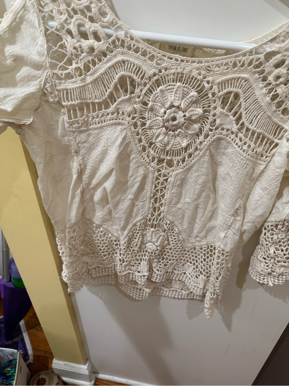 Taylor & Sage Ivory Crochet Lace Boho Blouse - Picture 3 of 6